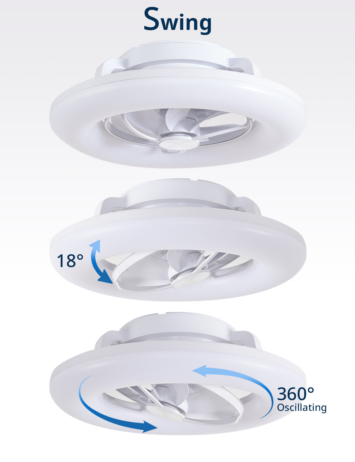 22" Orison 360° Oscillating Ceiling Fan with Light, 18° Rotating Smart RGB Backlight & Dimmable LED, Alexa & Google Compatible, APP/Remote Control
