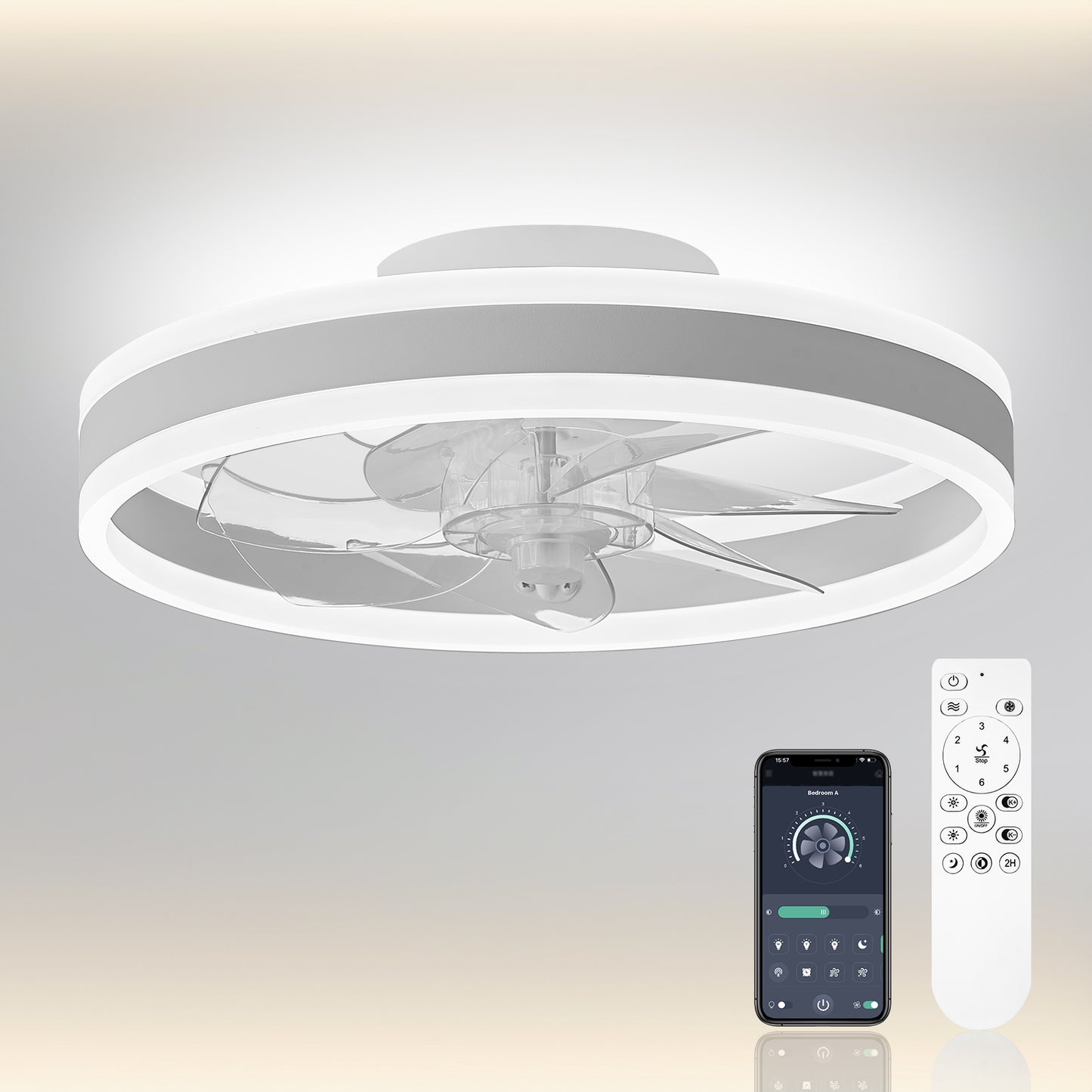 CHANFOK Smart Ceiling Fans with Lights and Remote, Flush Mount Ceiling Fan with Dimmable Lights, App Control