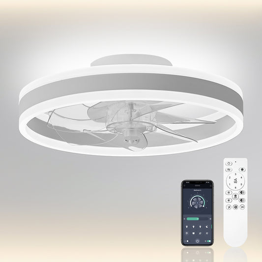 CHANFOK Smart Ceiling Fans with Lights and Remote, Flush Mount Ceiling Fan with Dimmable Lights, App Control