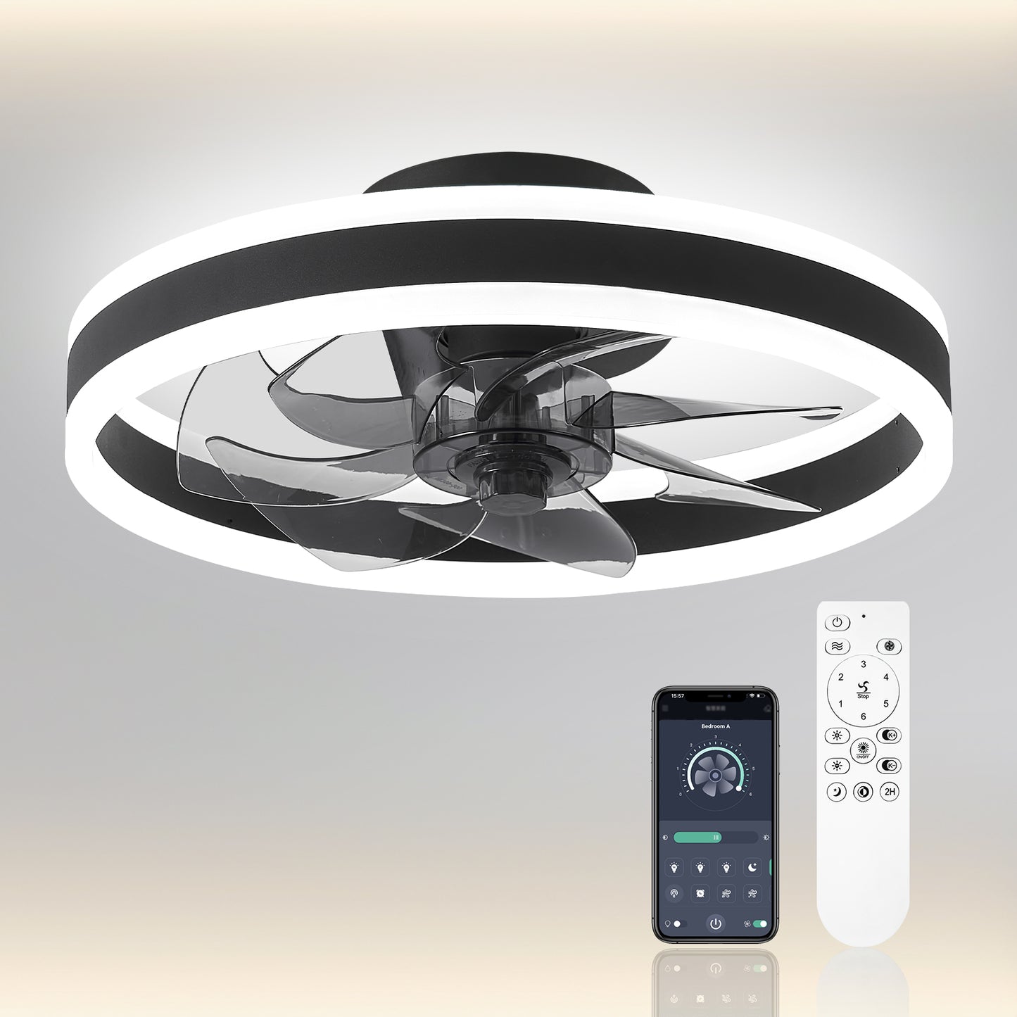 CHANFOK Smart Ceiling Fans with Lights and Remote, Flush Mount Ceiling Fan with Dimmable Lights, App Control