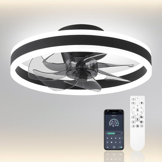 CHANFOK Smart Ceiling Fans with Lights and Remote, Flush Mount Ceiling Fan with Dimmable Lights, App Control