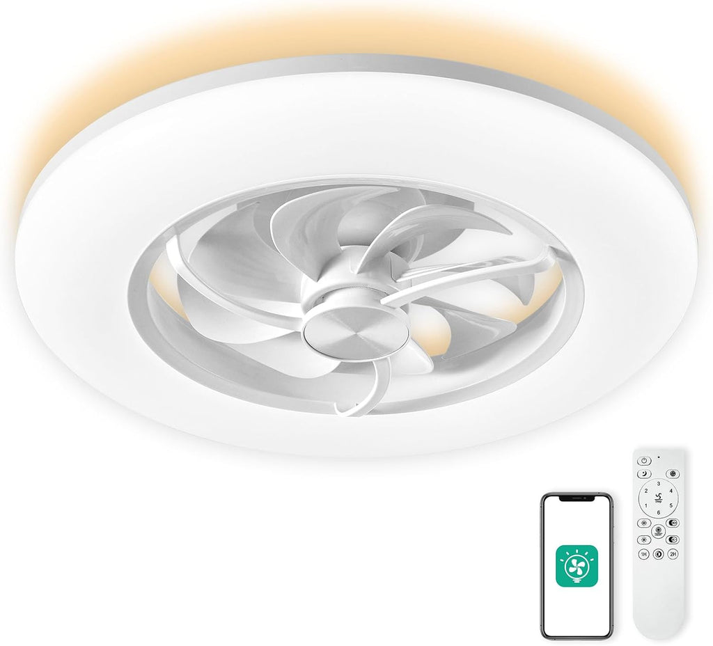 22" CHANFOK Low Profile Ceiling Fan with Light - LED Dimmable Light with Remote/APP Control