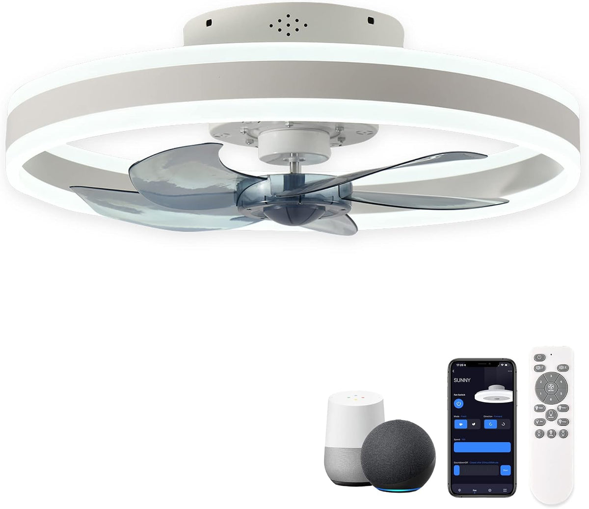 CHANFOK Smart Ceiling Fans with Lights Compatible with Alexa and Google Assistant, Remote & APP Control