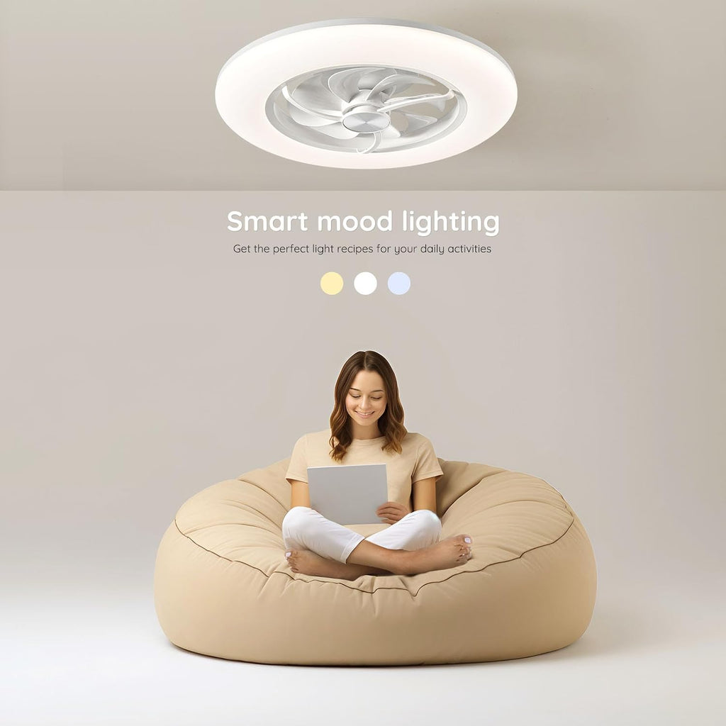 22" CHANFOK Low Profile Ceiling Fan with Light - LED Dimmable Light with Remote/APP Control