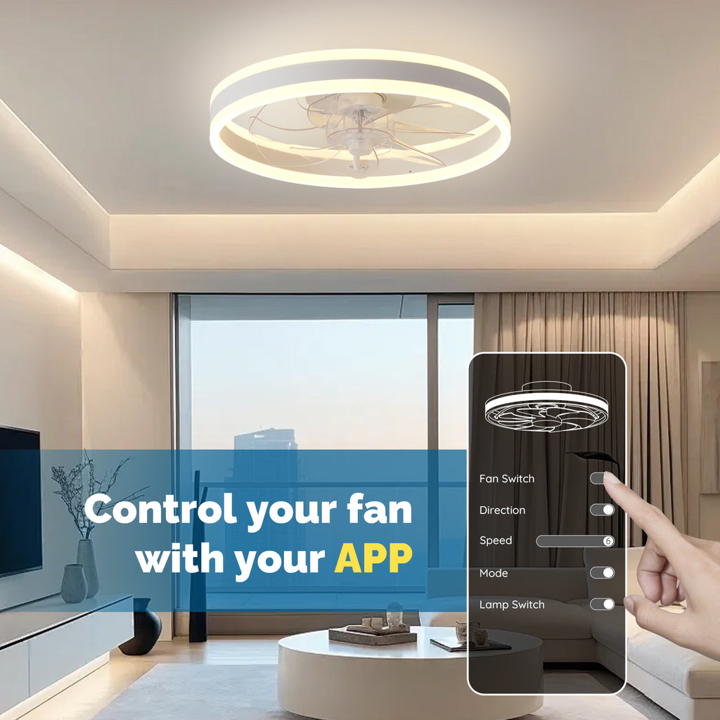 CHANFOK Flush Mount Ceiling Fans with Lights and Remote, Dimmable Lights, App Control