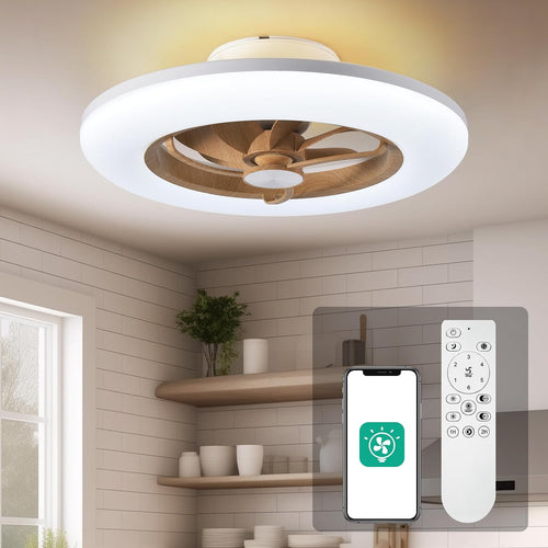 22" CHANFOK Low Profile Ceiling Fan with Light - LED Dimmable Light with Remote/APP Control
