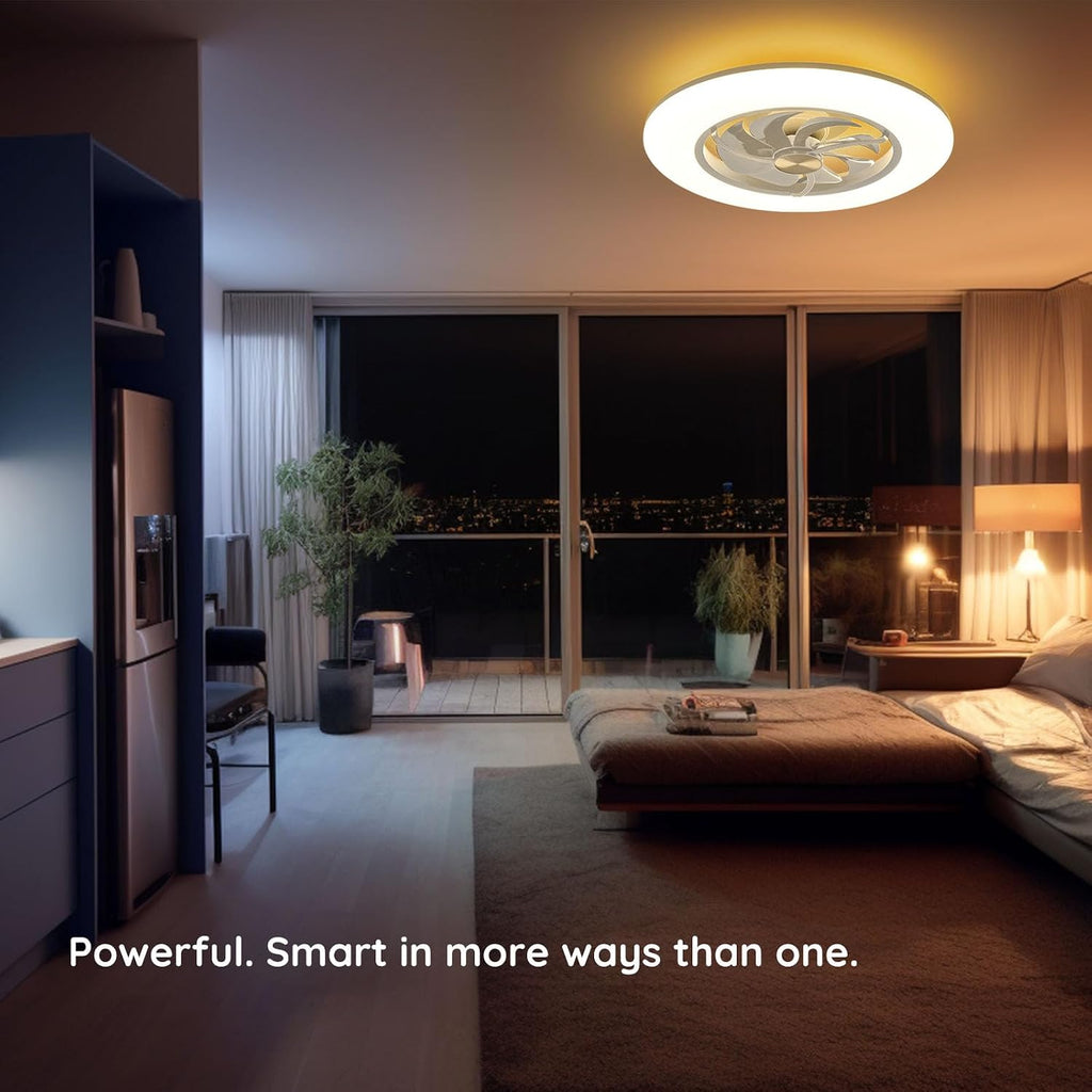 22" CHANFOK Low Profile Ceiling Fan with Light - LED Dimmable Light with Remote/APP Control
