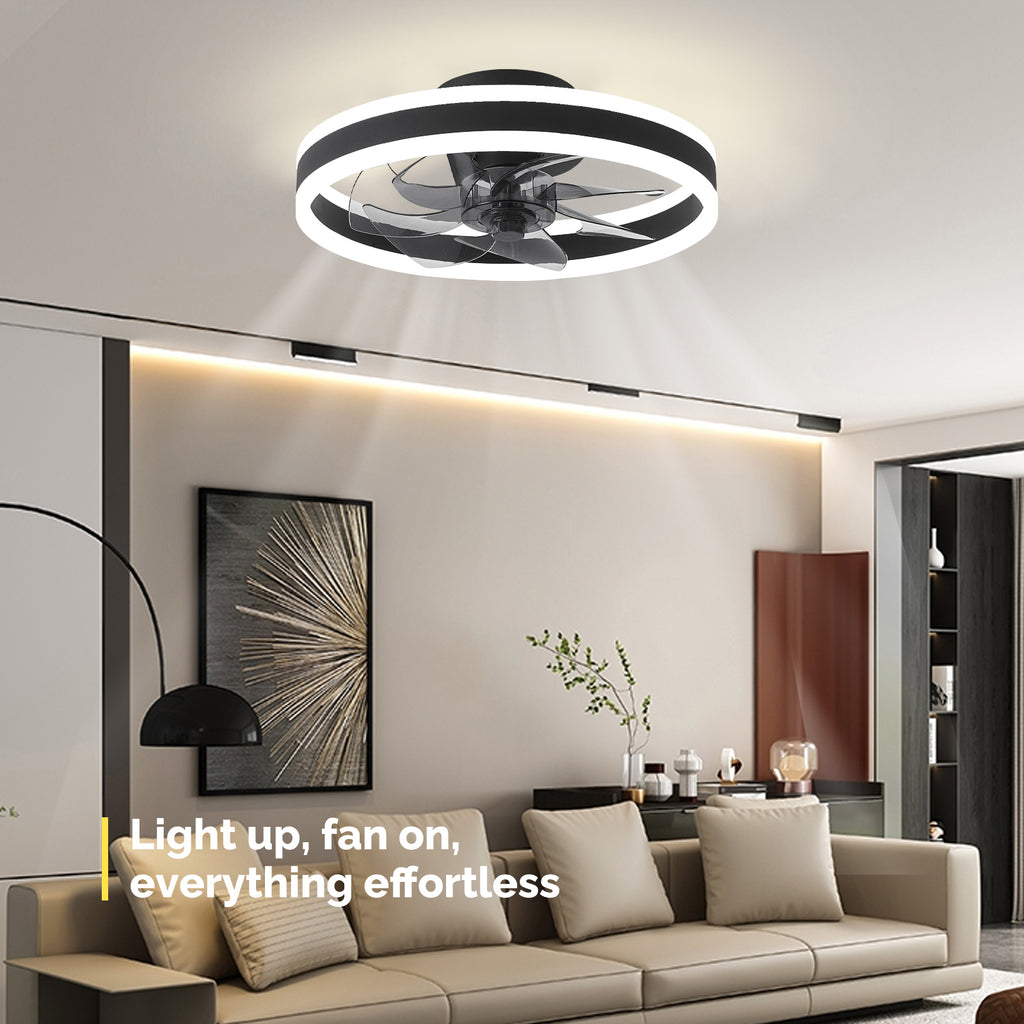 CHANFOK Flush Mount Ceiling Fans with Lights and Remote, Dimmable Lights, App Control
