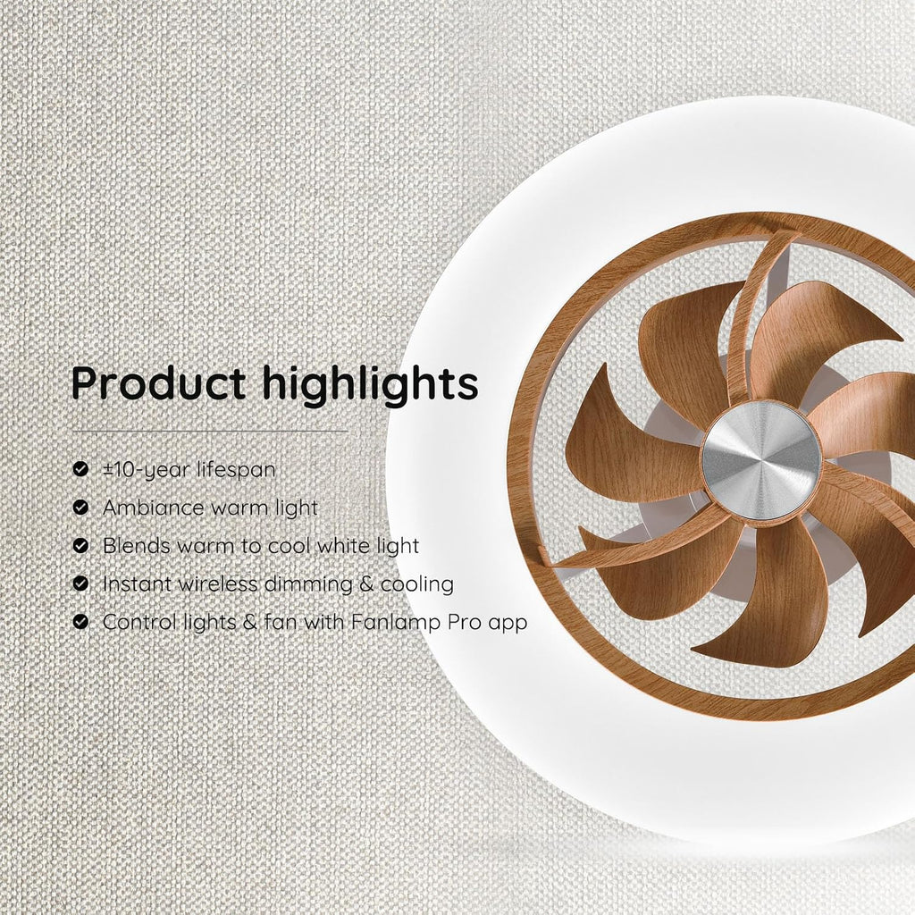 22" CHANFOK Low Profile Ceiling Fan with Light - LED Dimmable Light with Remote/APP Control