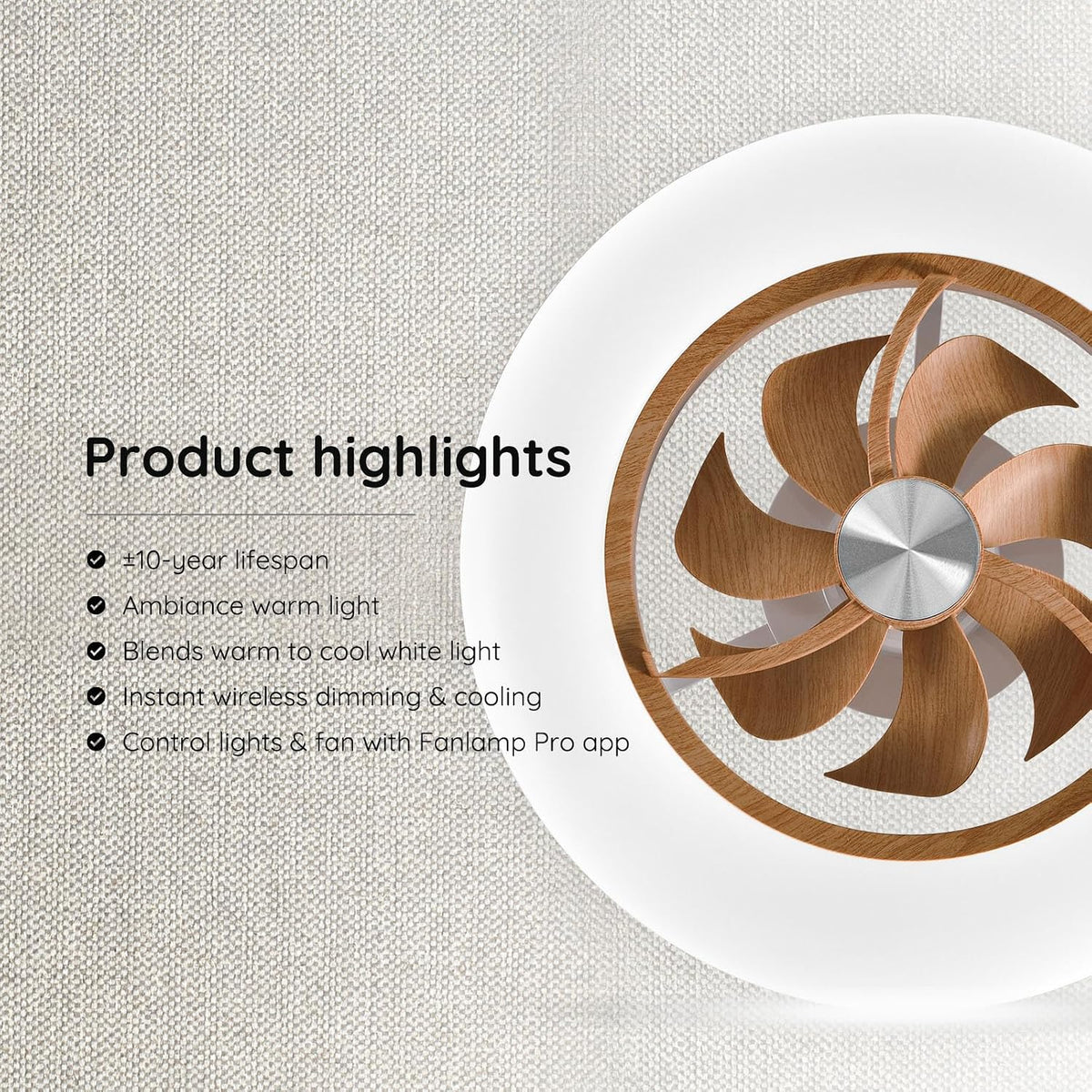 22" CHANFOK Low Profile Ceiling Fan with Light - LED Dimmable Light with Remote/APP Control