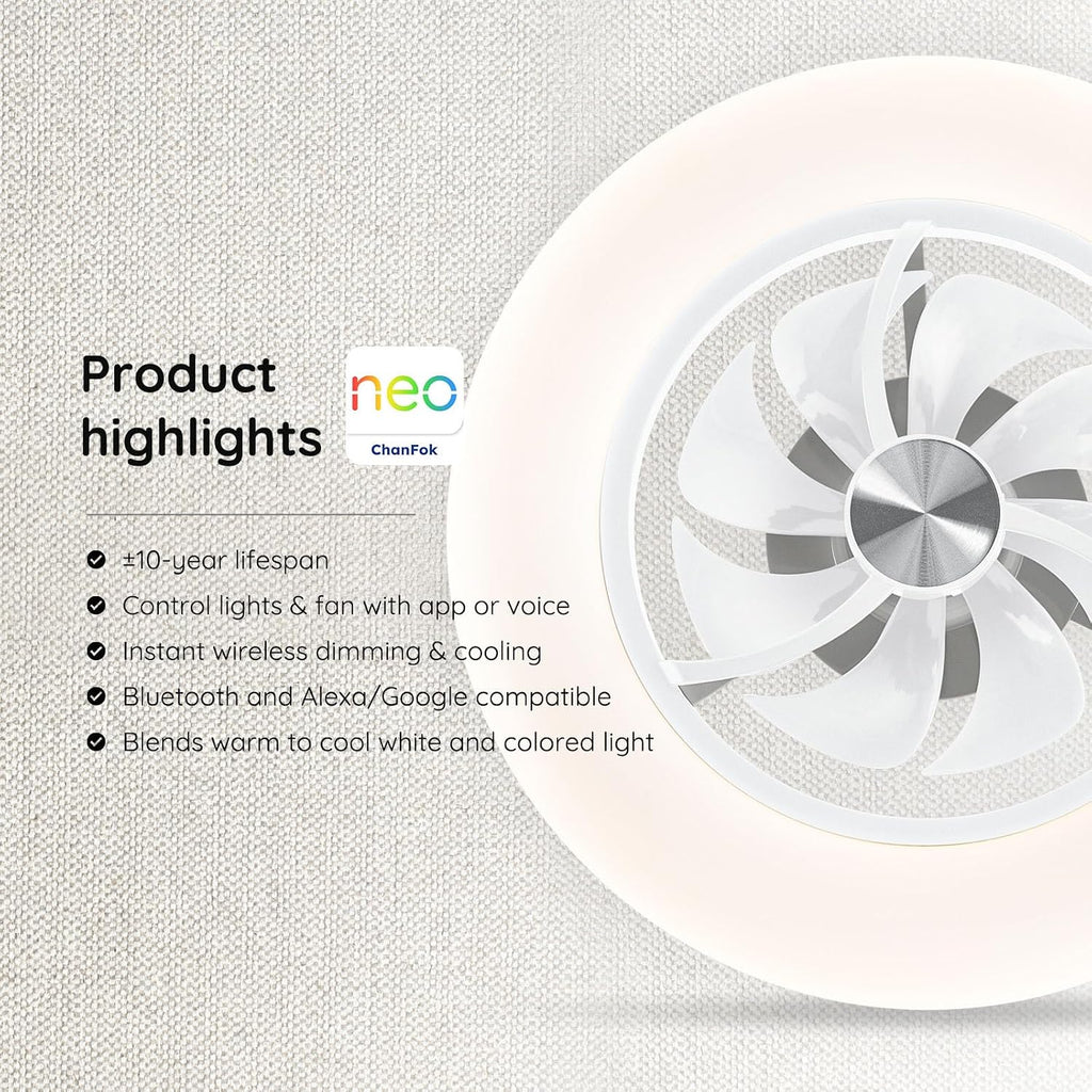 22" CHANFOK Neo Ceiling Fan with Lights - Alexa/Google Assistant/App Control
