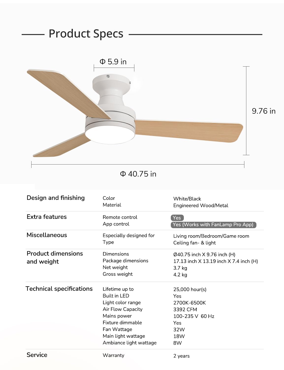 42" Orison Ceiling Fans with Light, Features RGB Backlight, Dimmable Lighting